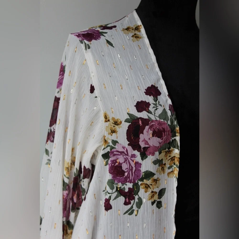 Torrid Floral Kimono with Purple and Pink Accents - Picture 2 of 9